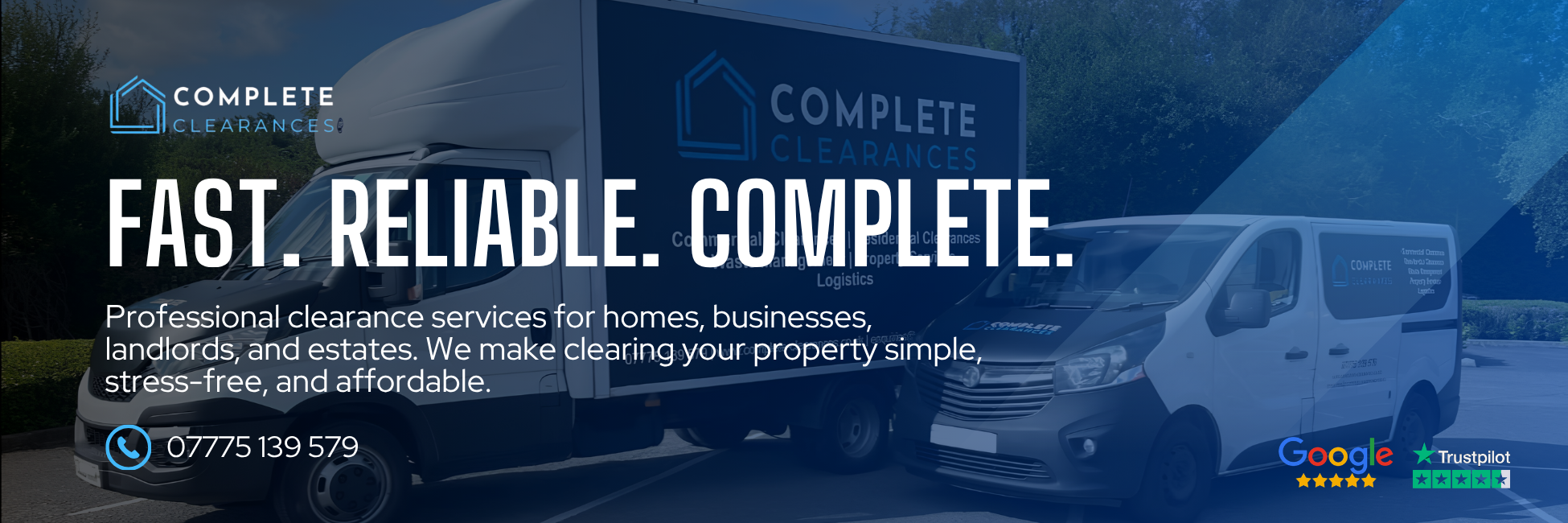 Complete Clearances branded house and commercial clearance vehicles providing professional property clearance services across the UK.